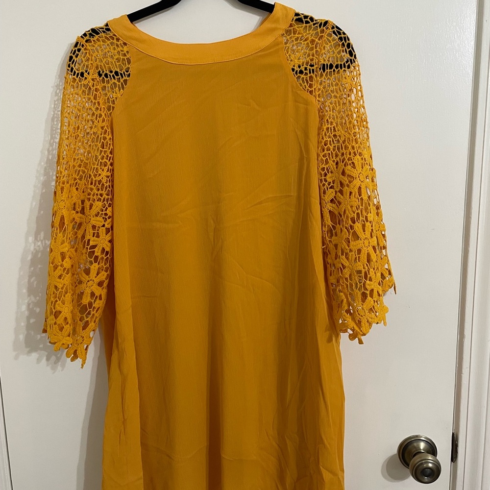 Yellow Lace Sleeve Top